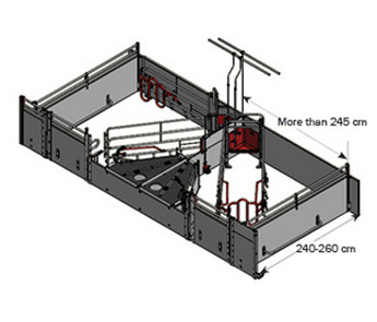 2. 带前端和低柱子的产仔栏-
适用于长度为 245 cm C/C的栏位